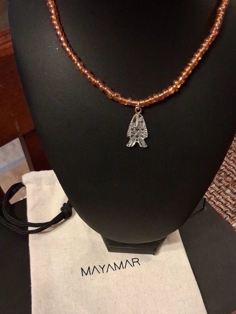 Mayamar Amber-Tone Beaded Necklace with Clear Fish Pendant